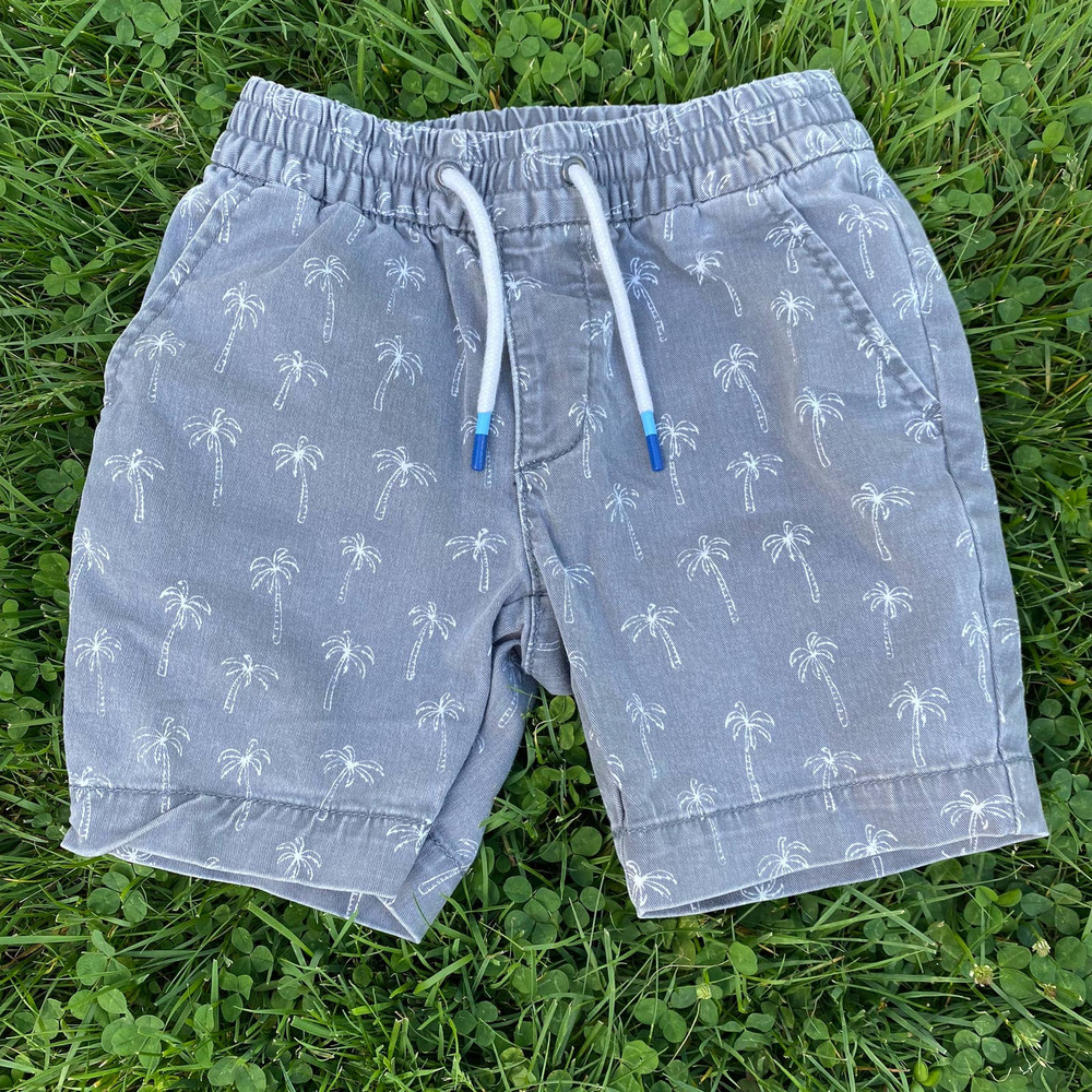 GAP Kids Boys Gray Palm Tree Print Shorts Pull-On Elastic Waist (SZ XS 4/5)